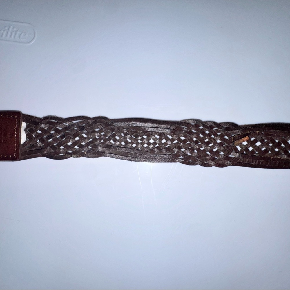 Eddie Bauer Brown Woven Leather Belt with Brass-Tone Round Buckle - Picture 6 of 7